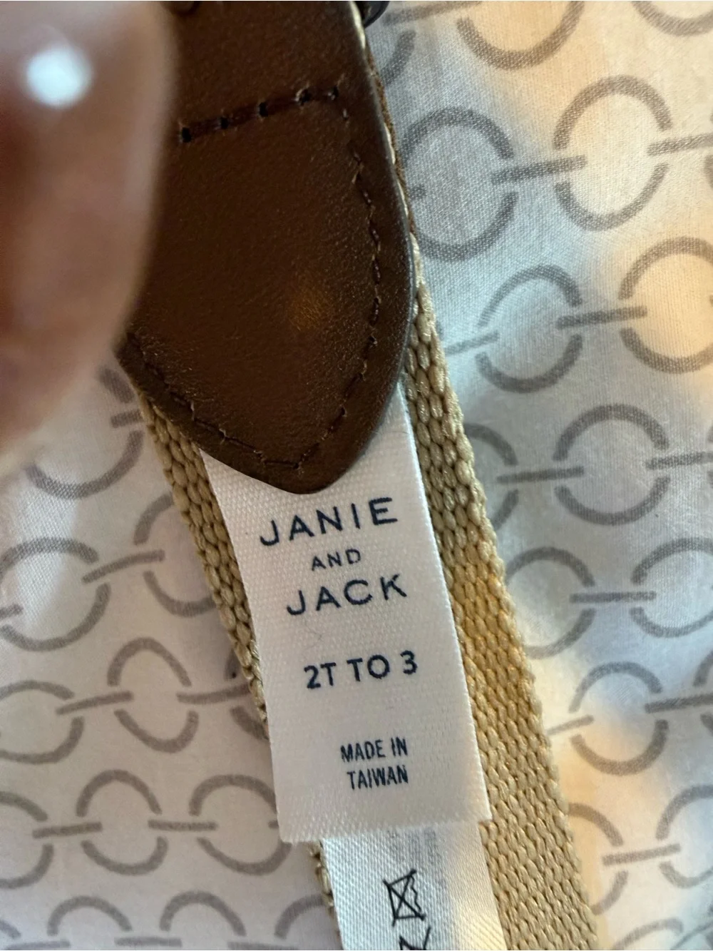 Janie and Jack Brown Leather Belt with Green Embroidered Panel
